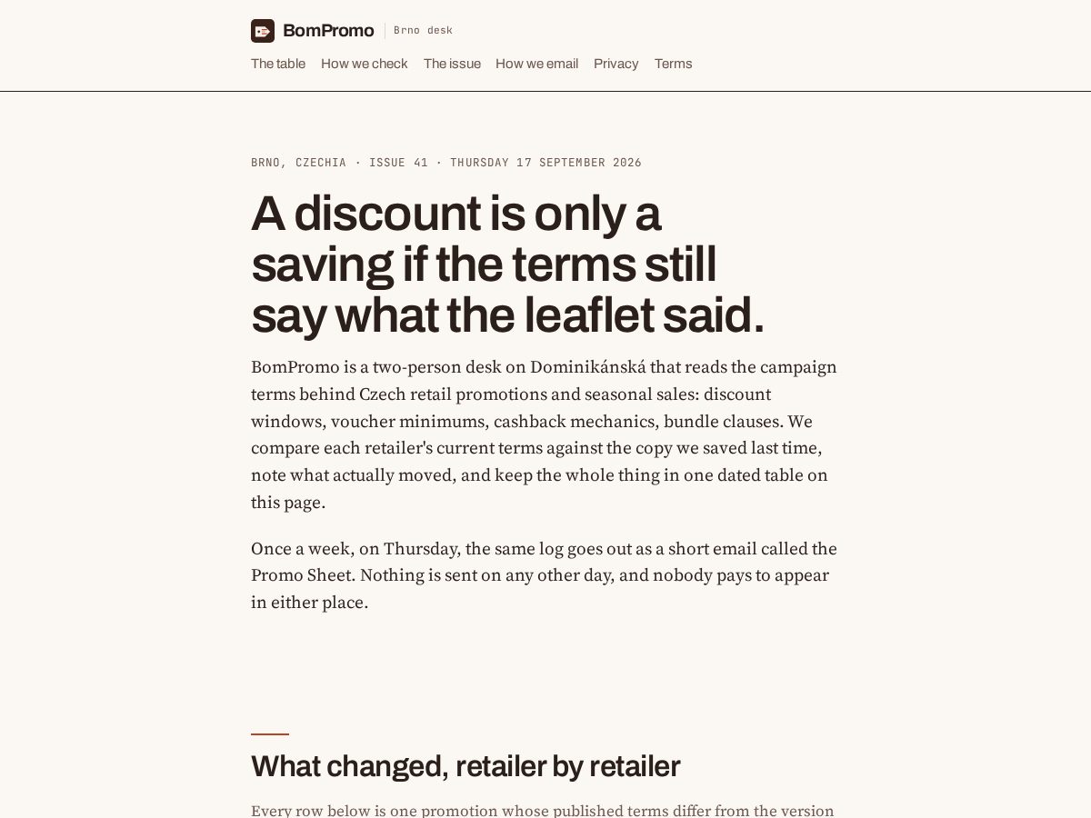 Landing-page snapshot of bompromo.com