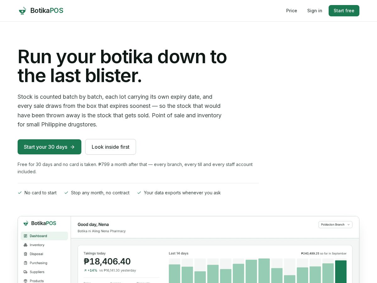 Landing-page snapshot of botikapos.com