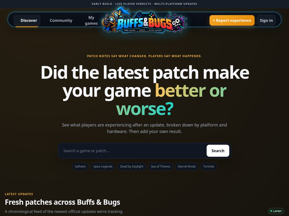 Landing-page snapshot of buffsandbugs.com