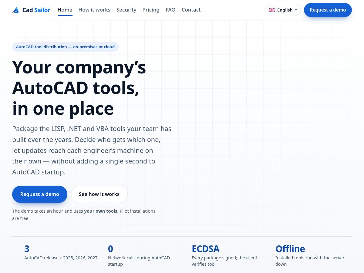 Landing-page snapshot of cadsailor.com