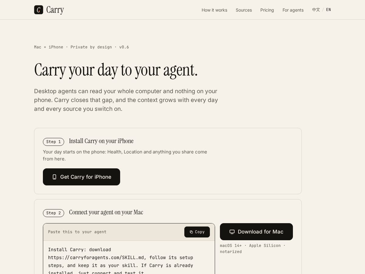 Landing-page snapshot of carryforagents.com