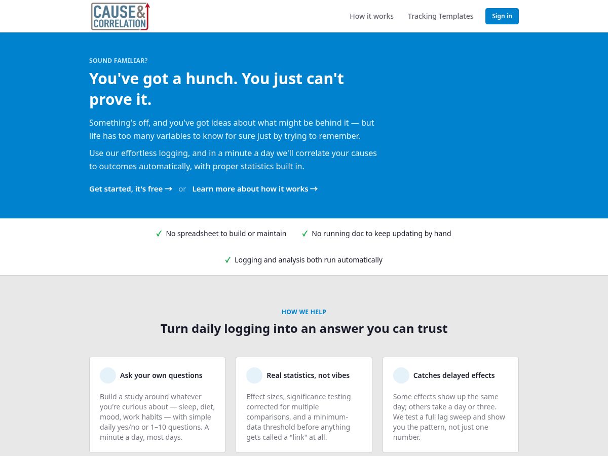 Landing-page snapshot of causeandcorrelation.com