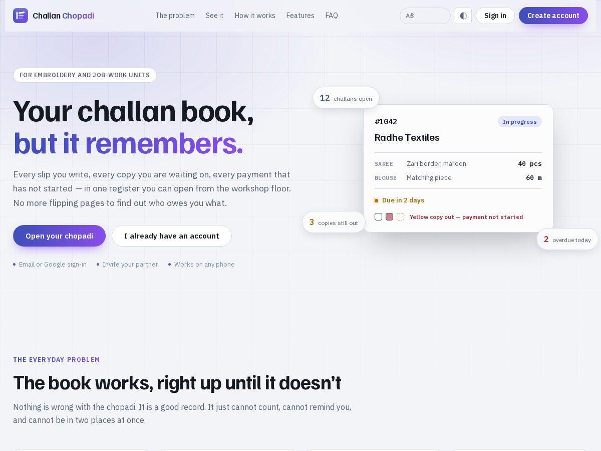 Landing-page snapshot of challanchopadi.com