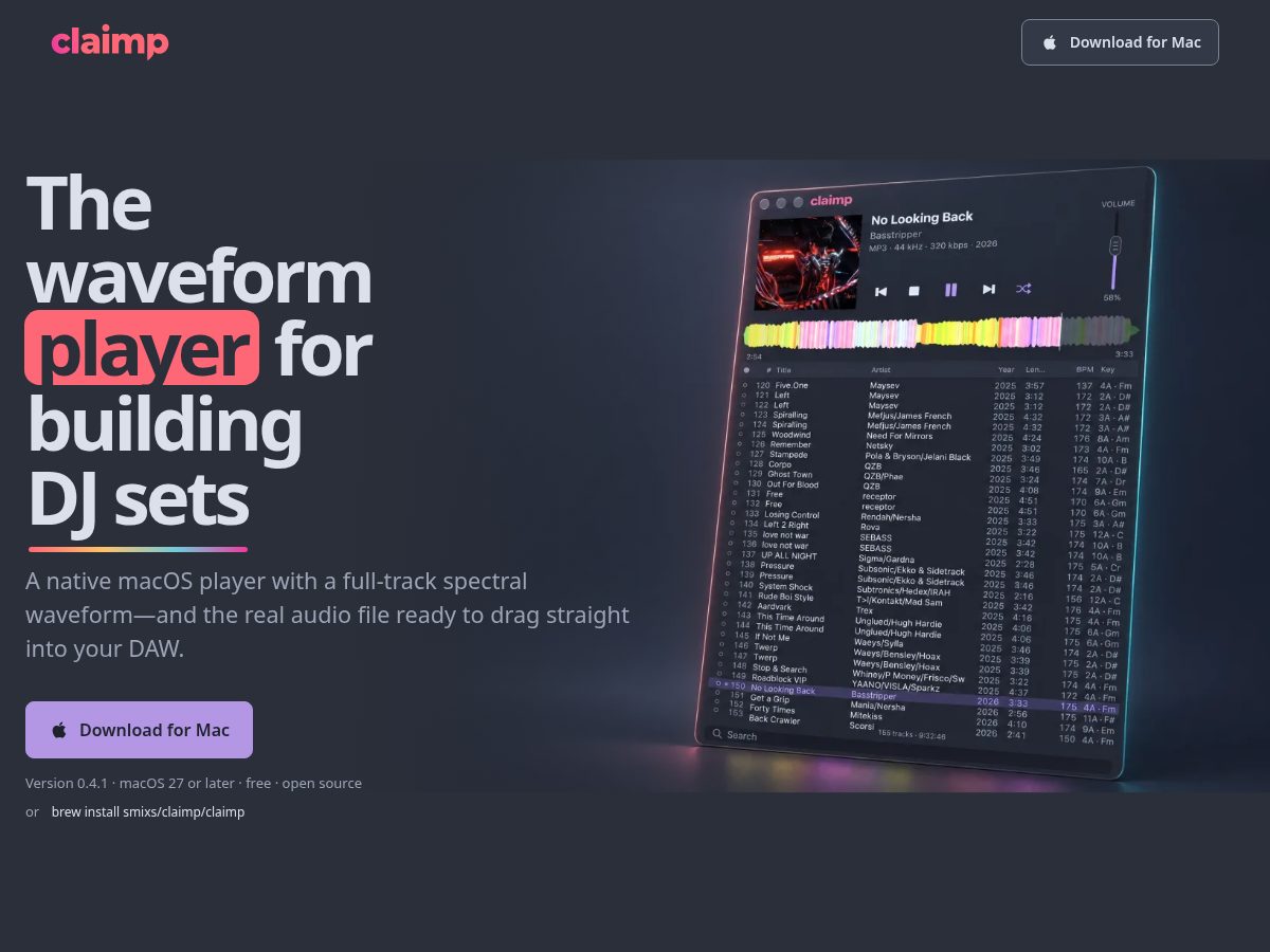 Landing-page snapshot of claimp.app
