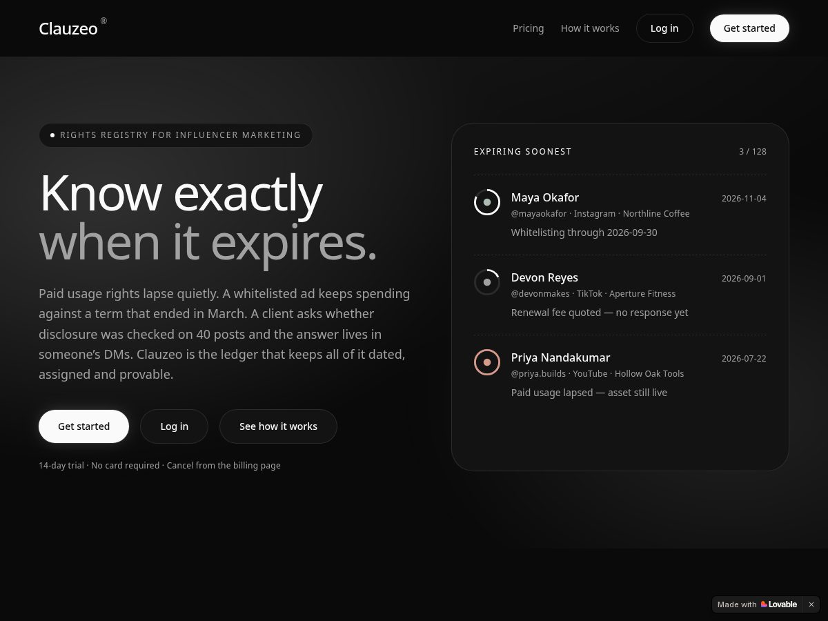 Landing-page snapshot of clauzeo.com