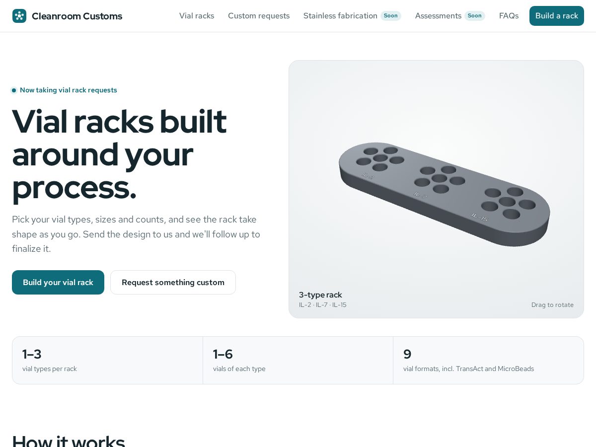 Landing-page snapshot of cleanroomcustoms.com