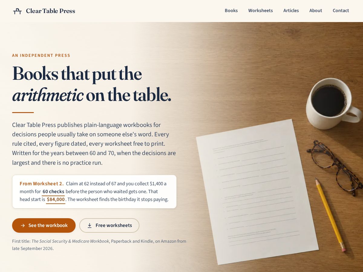 Landing-page snapshot of cleartablepress.com