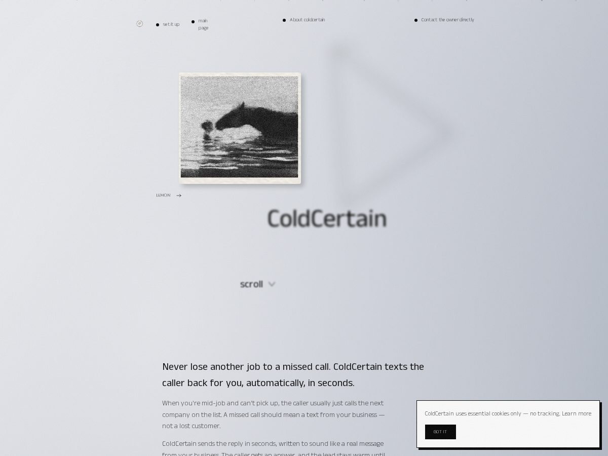 Landing-page snapshot of coldcertain.com