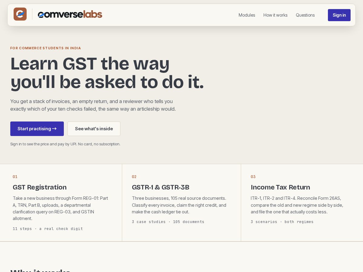Landing-page snapshot of comverselabs.com