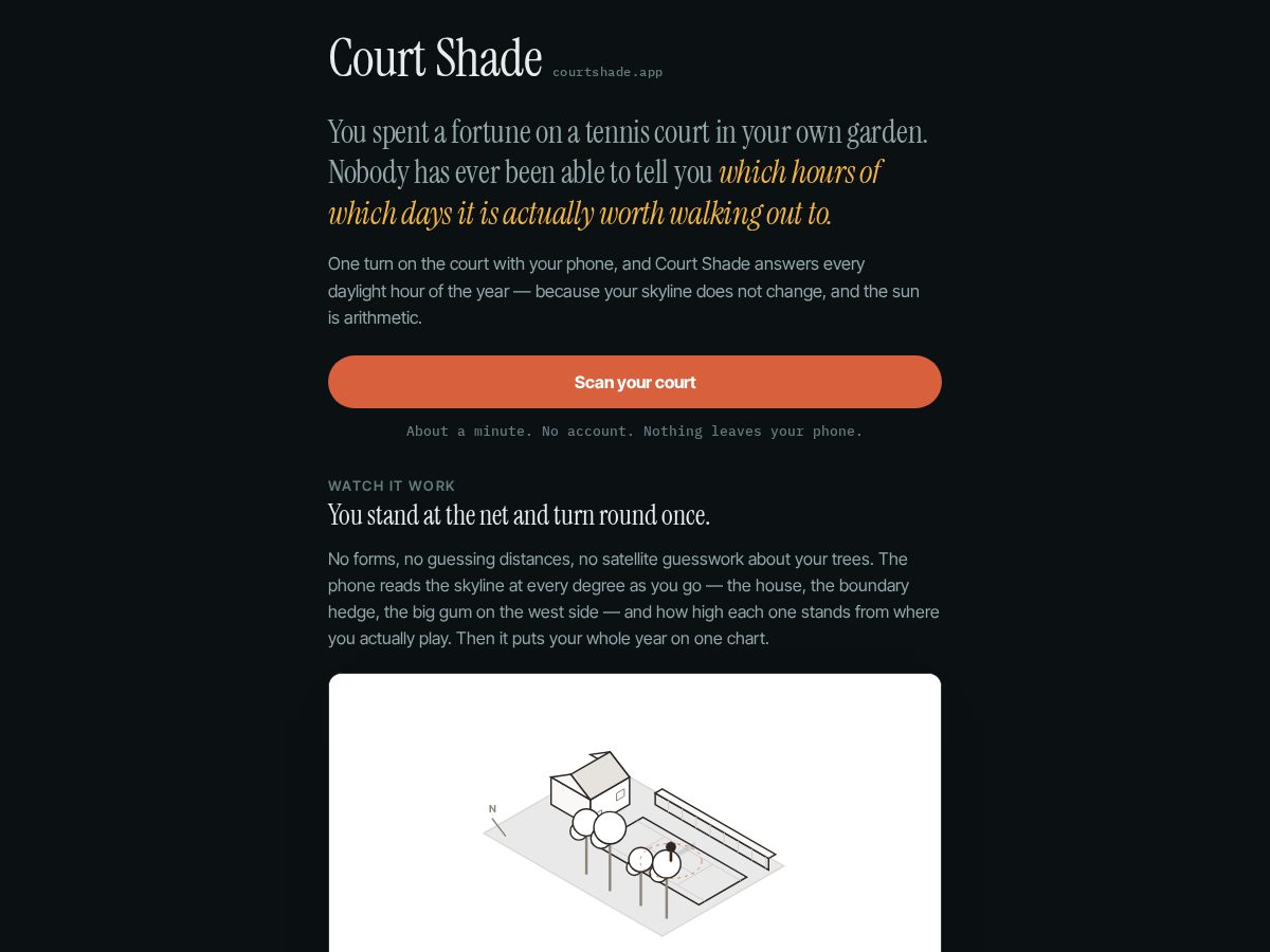 Landing-page snapshot of courtshadeapp.com