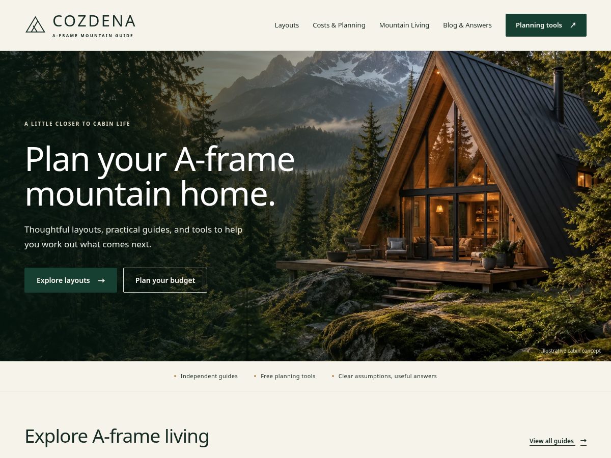 Landing-page snapshot of cozdena.com