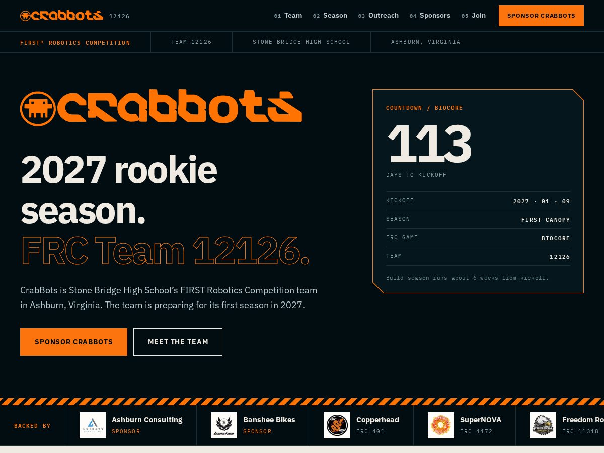 Landing-page snapshot of crabbots.com