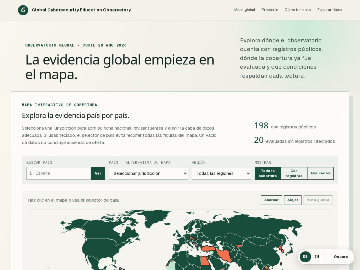 Landing-page snapshot of cybersecurityeducationobservatory.org
