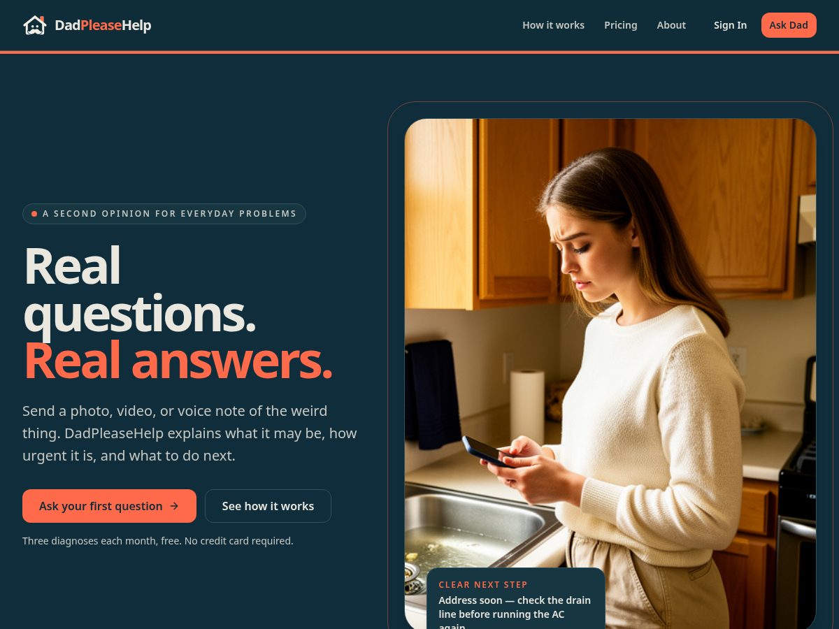 Landing-page snapshot of dadpleasehelp.com