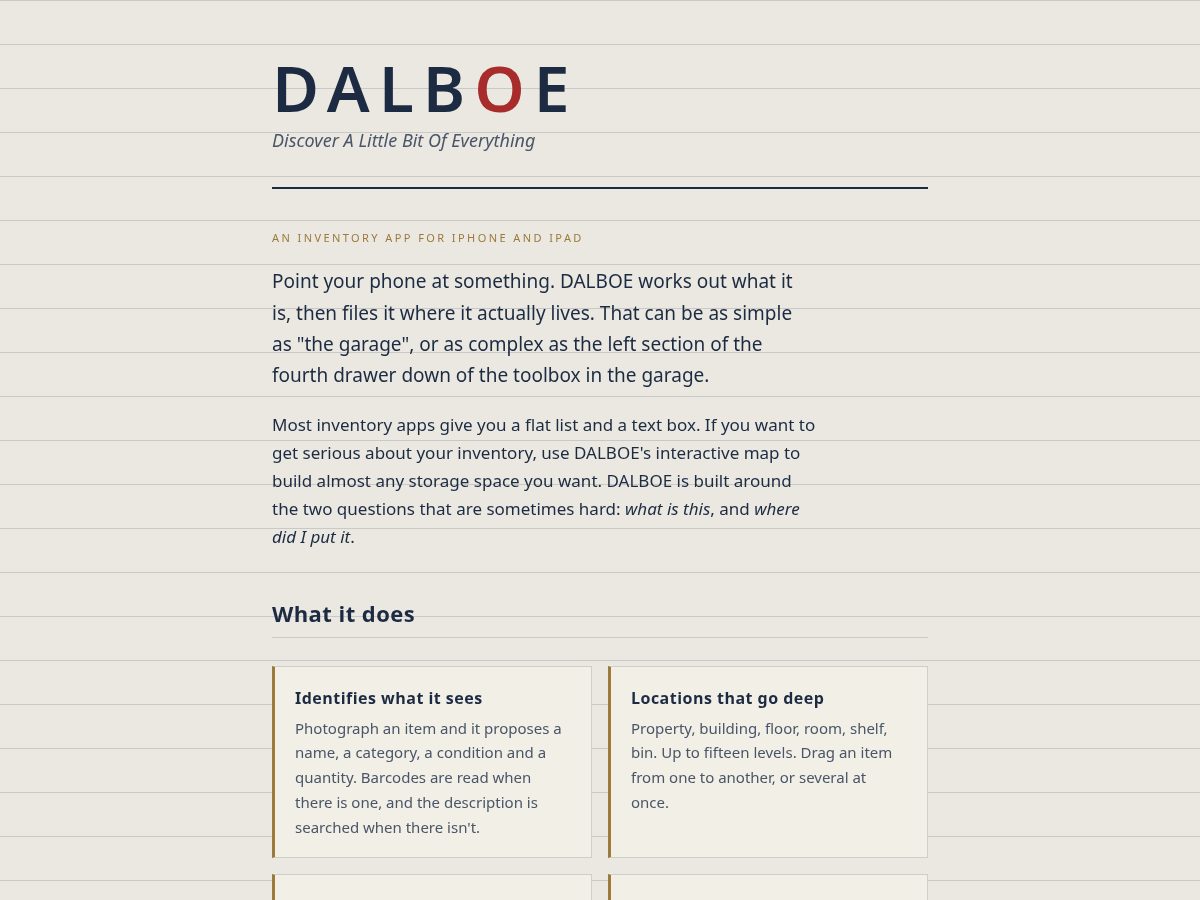 Landing-page snapshot of dalboe.app