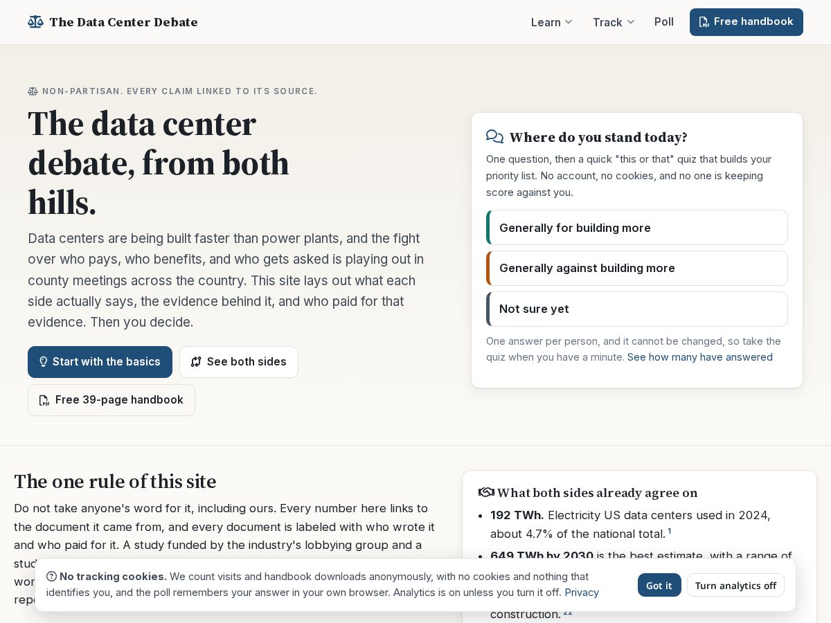 Landing-page snapshot of datacenterdebate.com