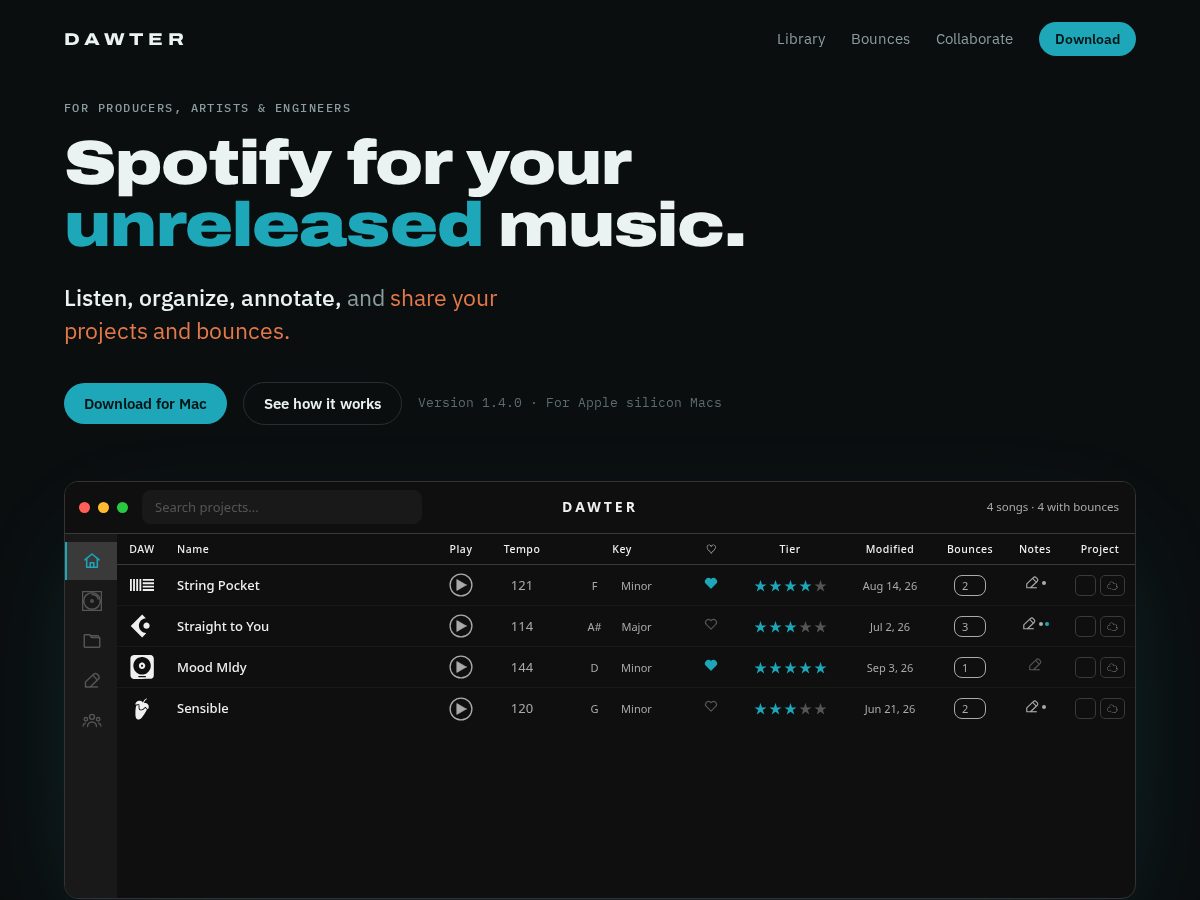 Landing-page snapshot of dawter.app