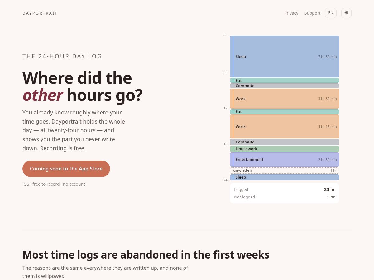 Landing-page snapshot of dayportrait.app