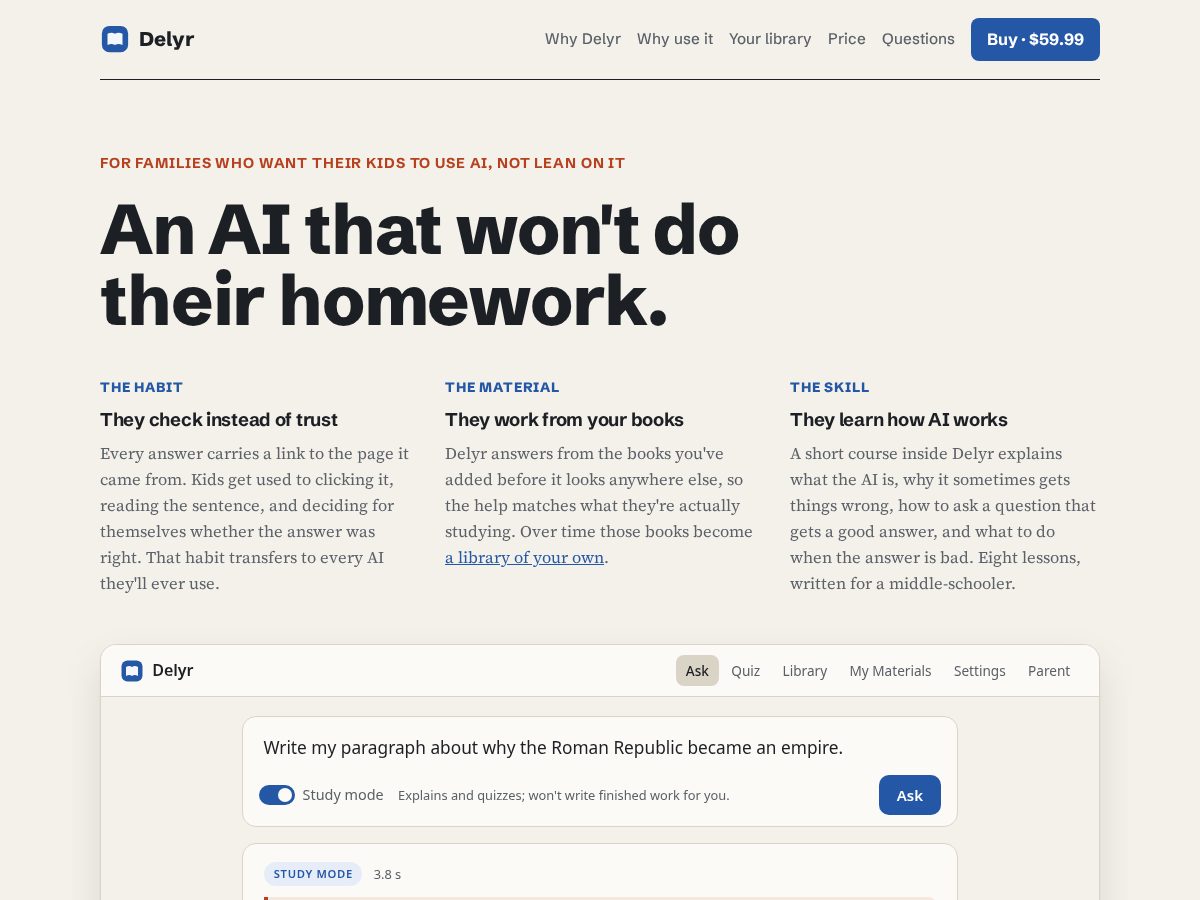 Landing-page snapshot of delyr.app
