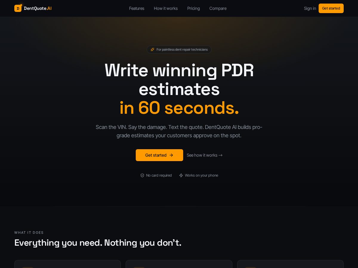 Landing-page snapshot of dentquoteai.com