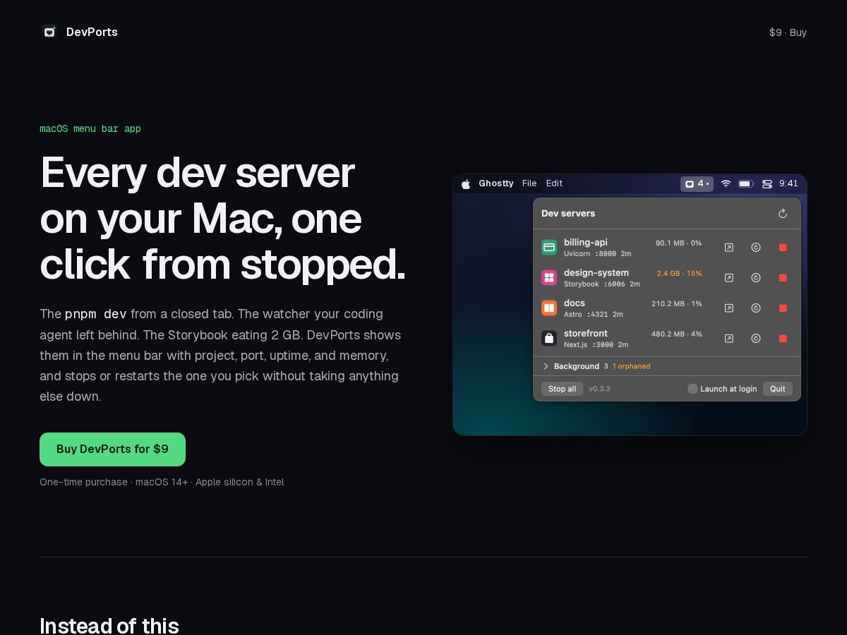 Landing-page snapshot of devports.xyz