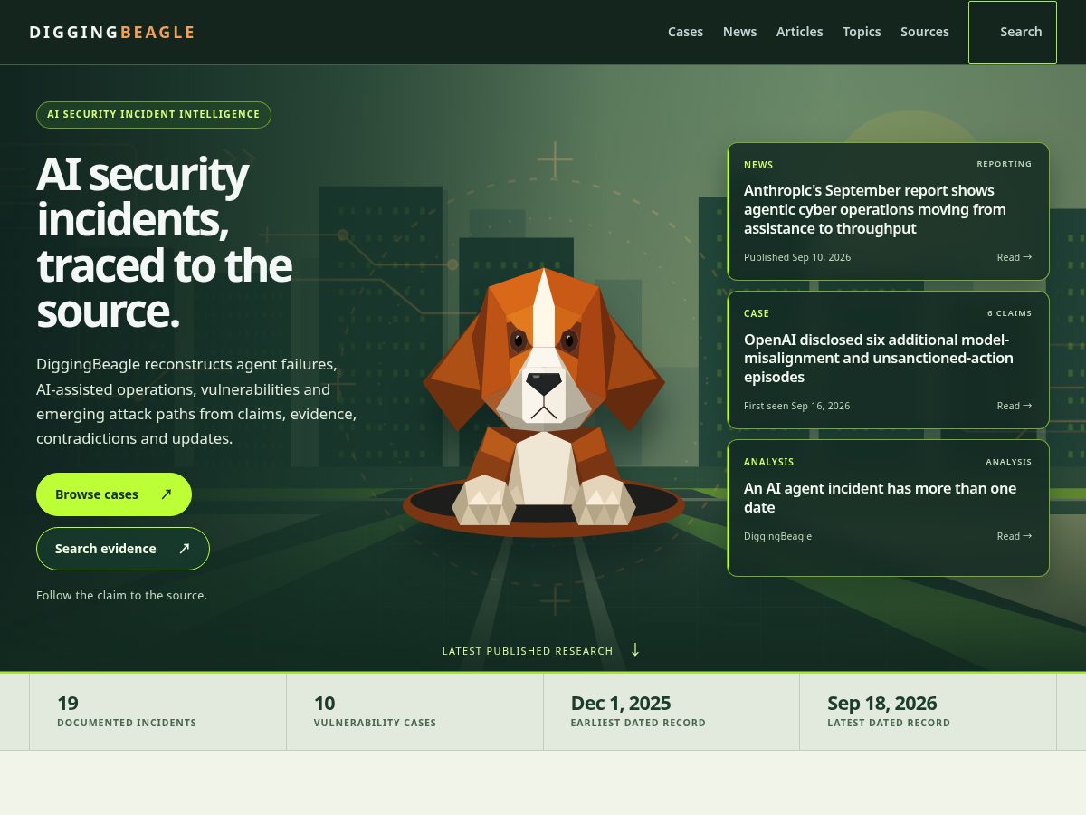 Landing-page snapshot of diggingbeagle.com
