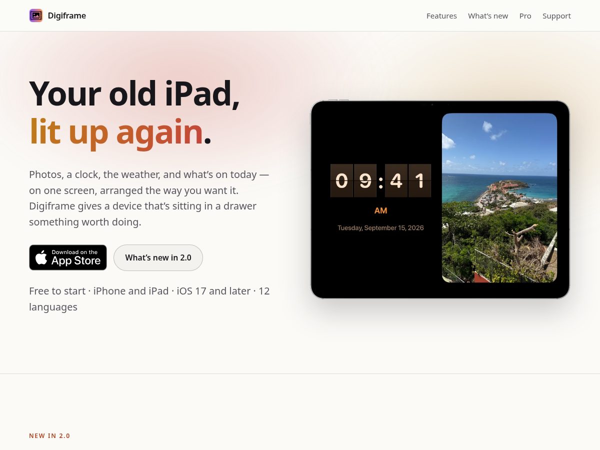 Landing-page snapshot of digiframe.app