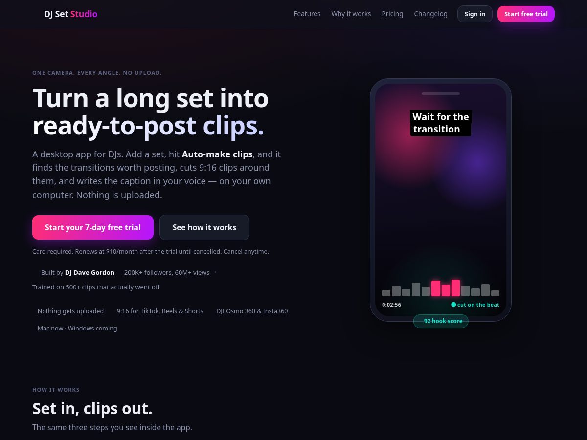 Landing-page snapshot of djsetstudio.com