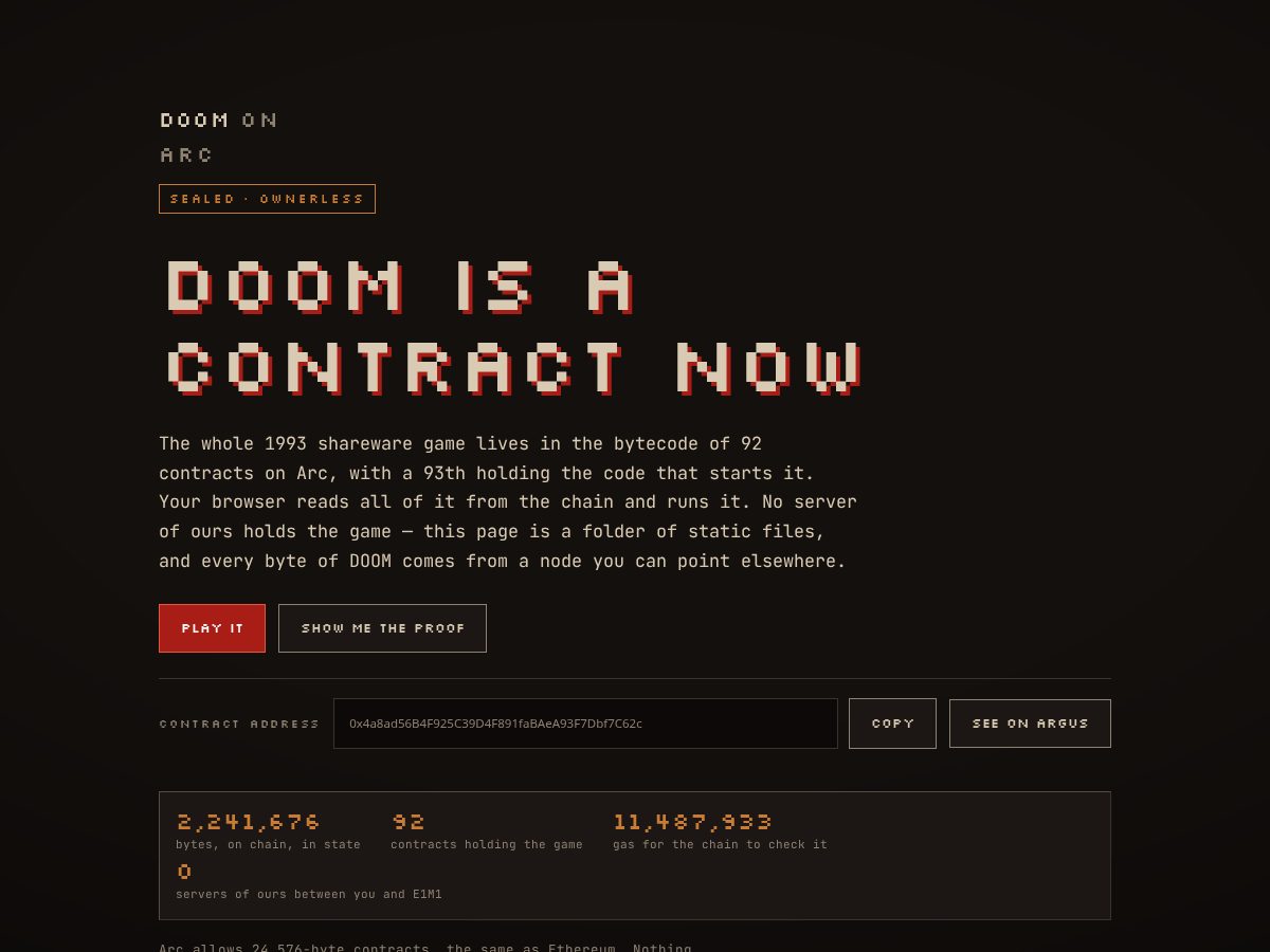 Landing-page snapshot of doomonarc.fun