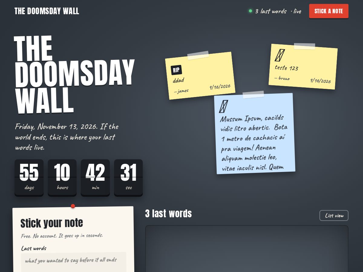 Landing-page snapshot of doomsdaywall.com