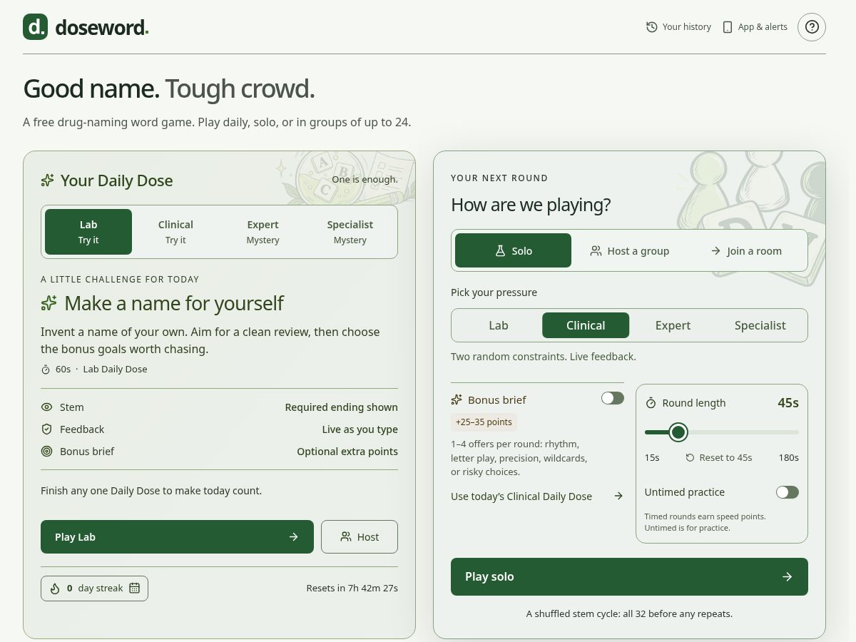 Landing-page snapshot of doseword.com