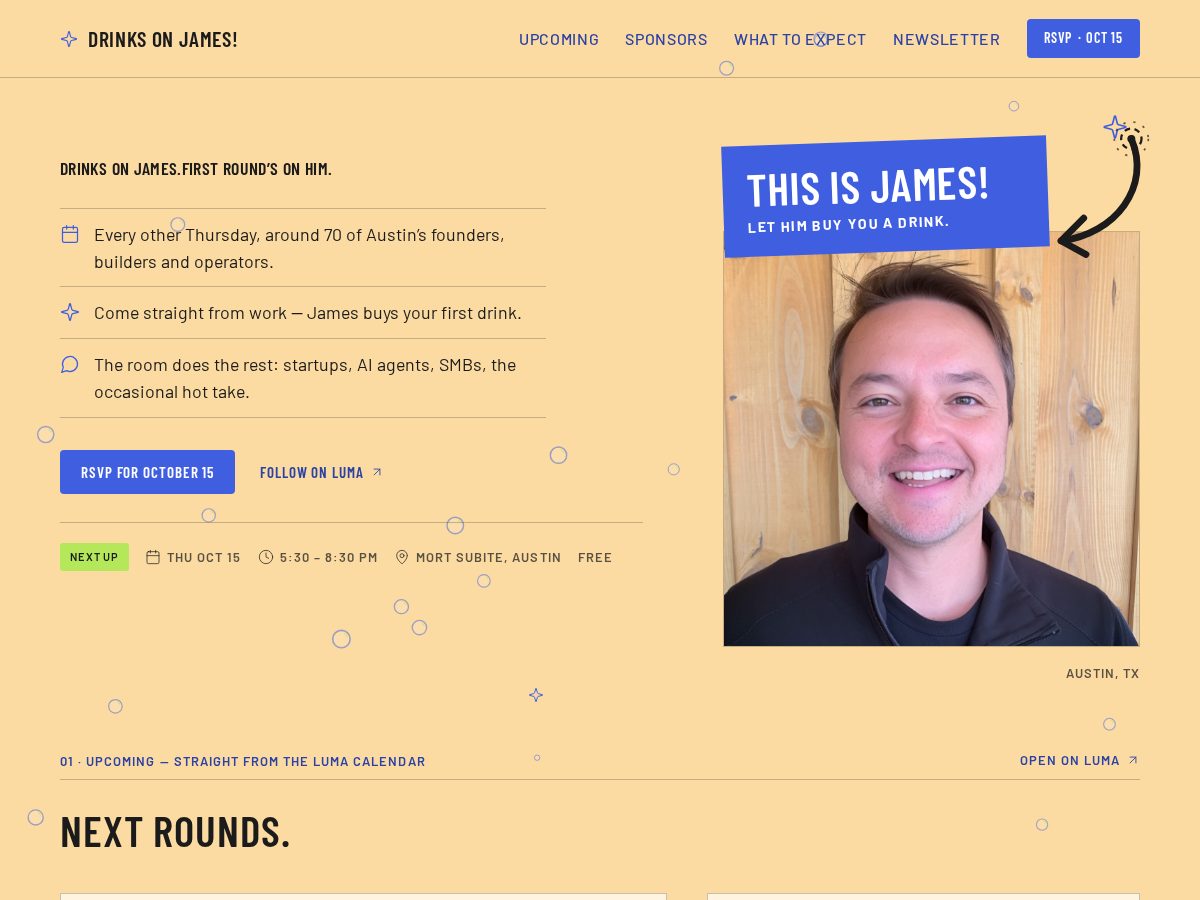 Landing-page snapshot of drinks-on-james.com