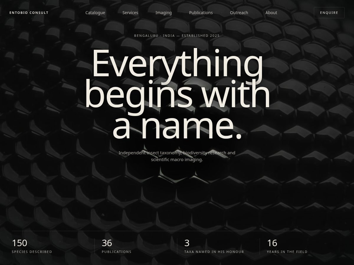 Landing-page snapshot of entobioconsult.com