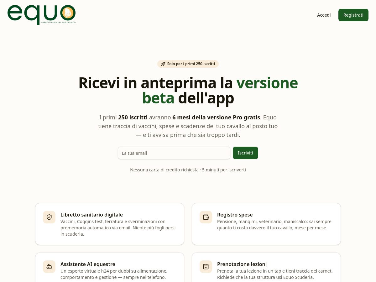 Landing-page snapshot of equohub.com