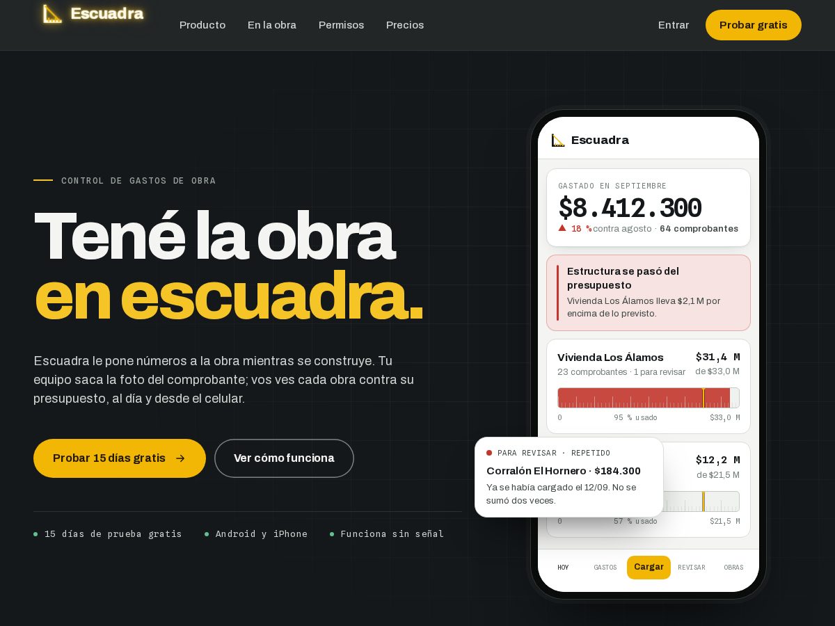 Landing-page snapshot of escuadra.app
