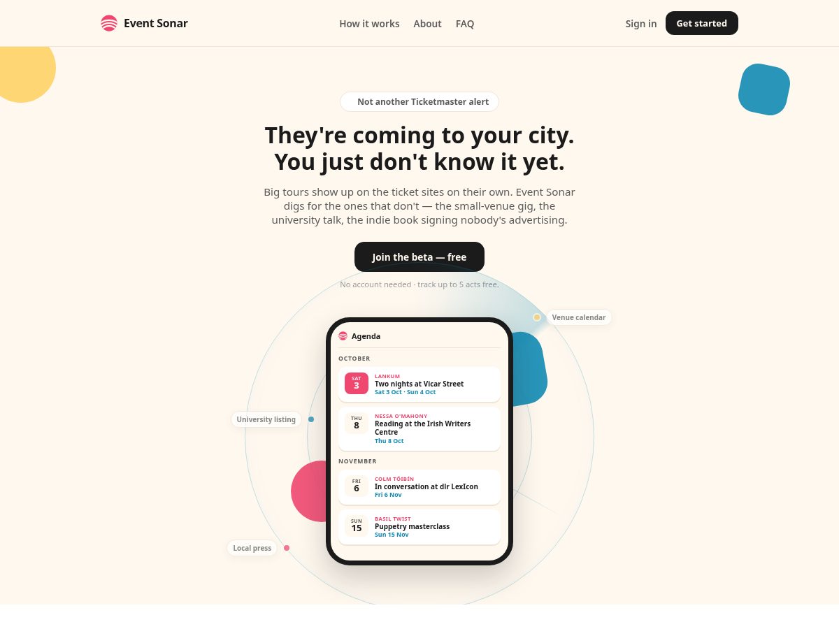 Landing-page snapshot of eventsonar.app