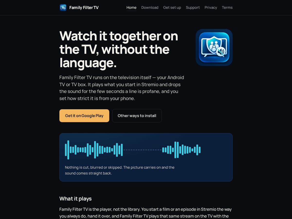 Landing-page snapshot of familyfiltertv.com
