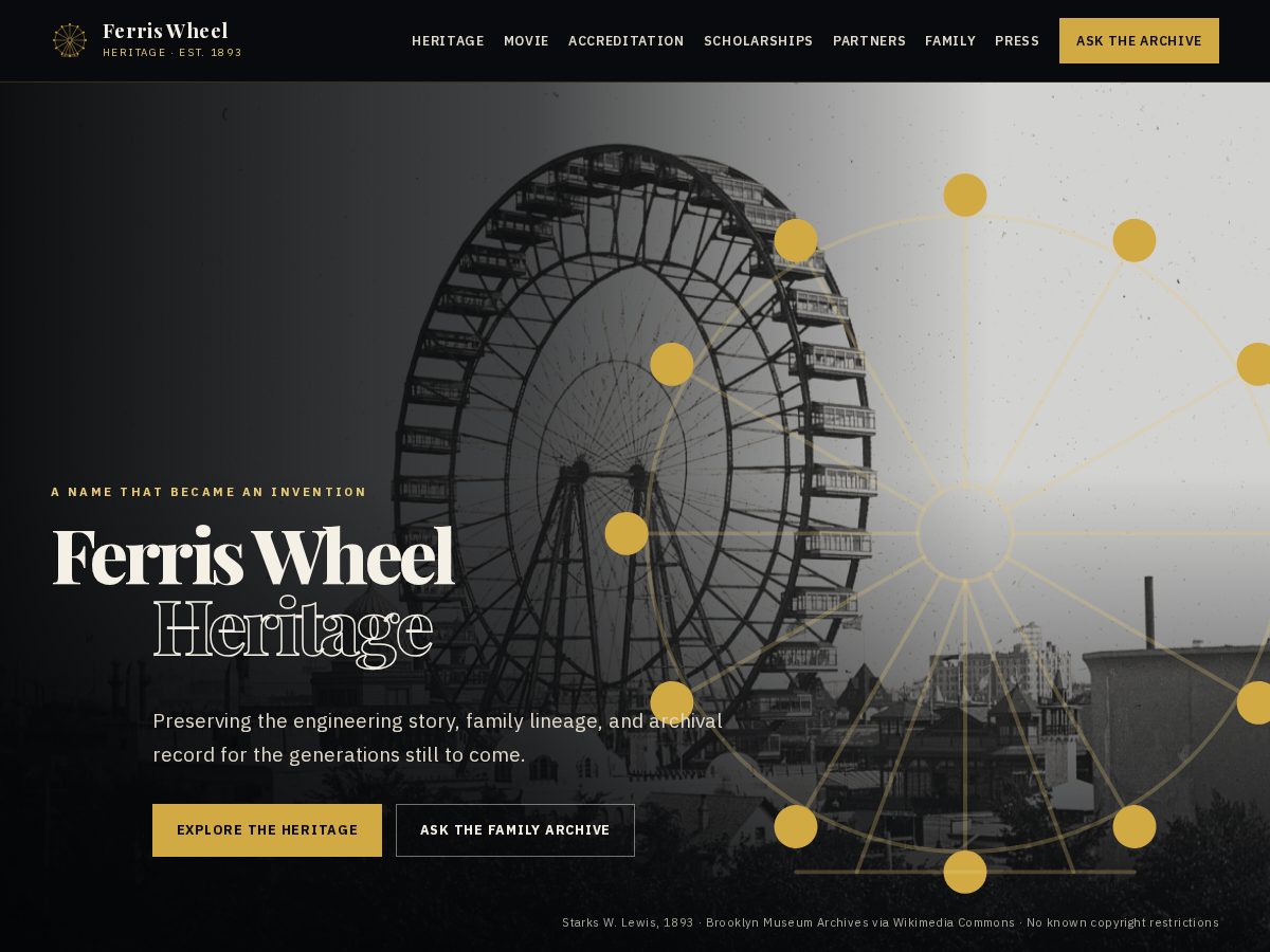 Landing-page snapshot of ferriswheelheritage.org