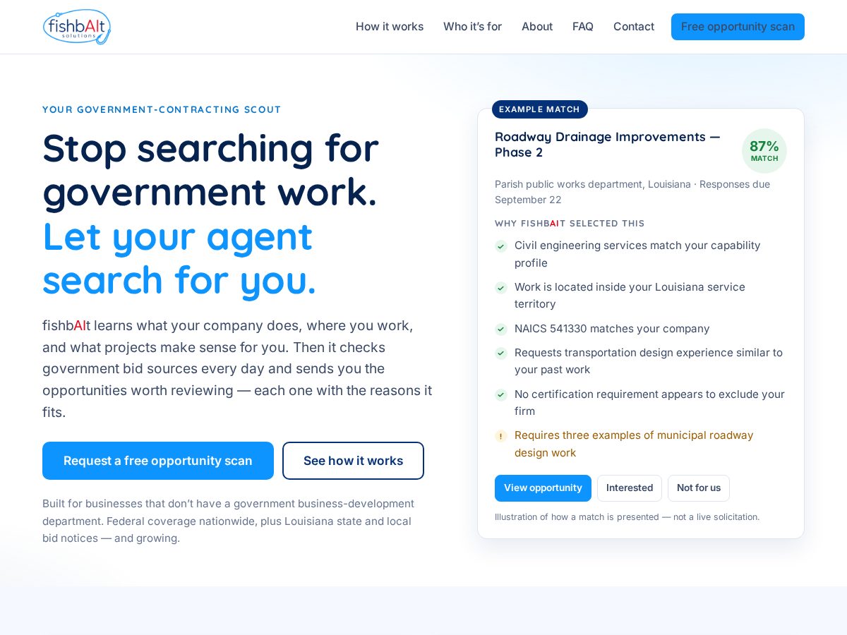 Landing-page snapshot of fishbaitai.com