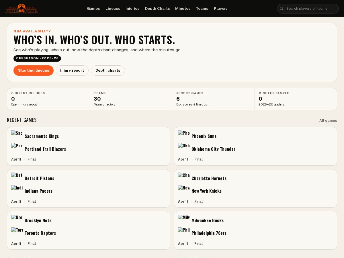 Landing-page snapshot of fivevsfive.com