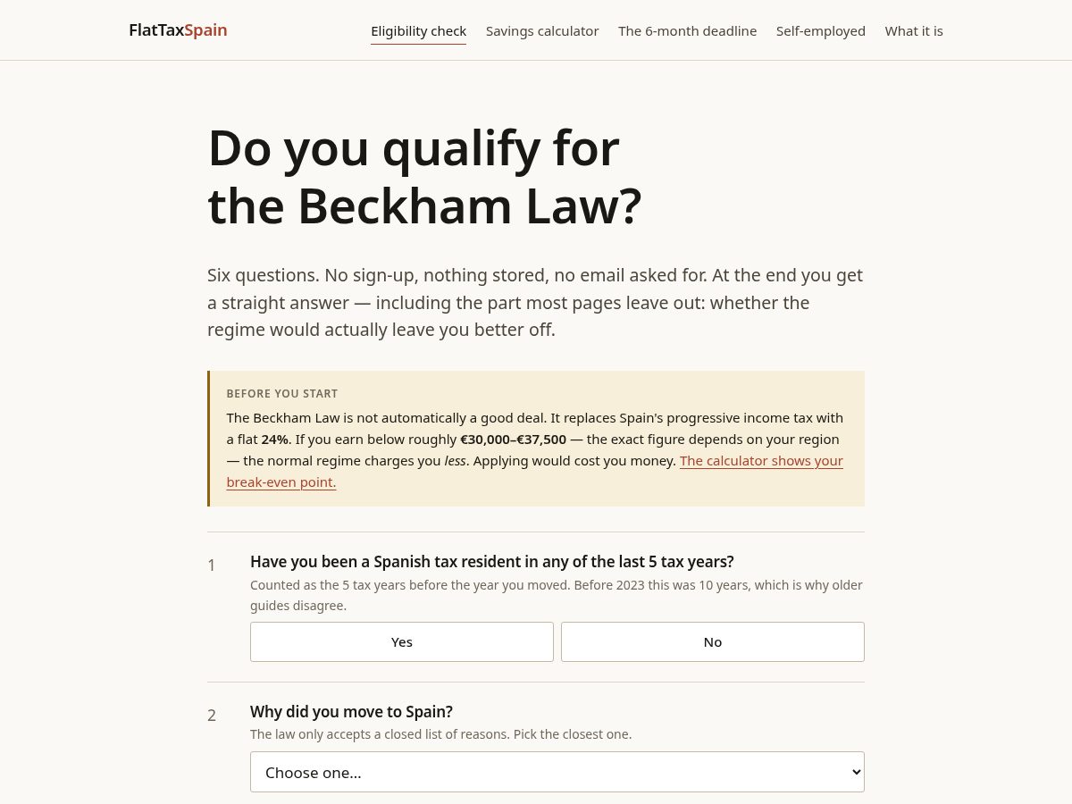 Landing-page snapshot of flattaxspain.com