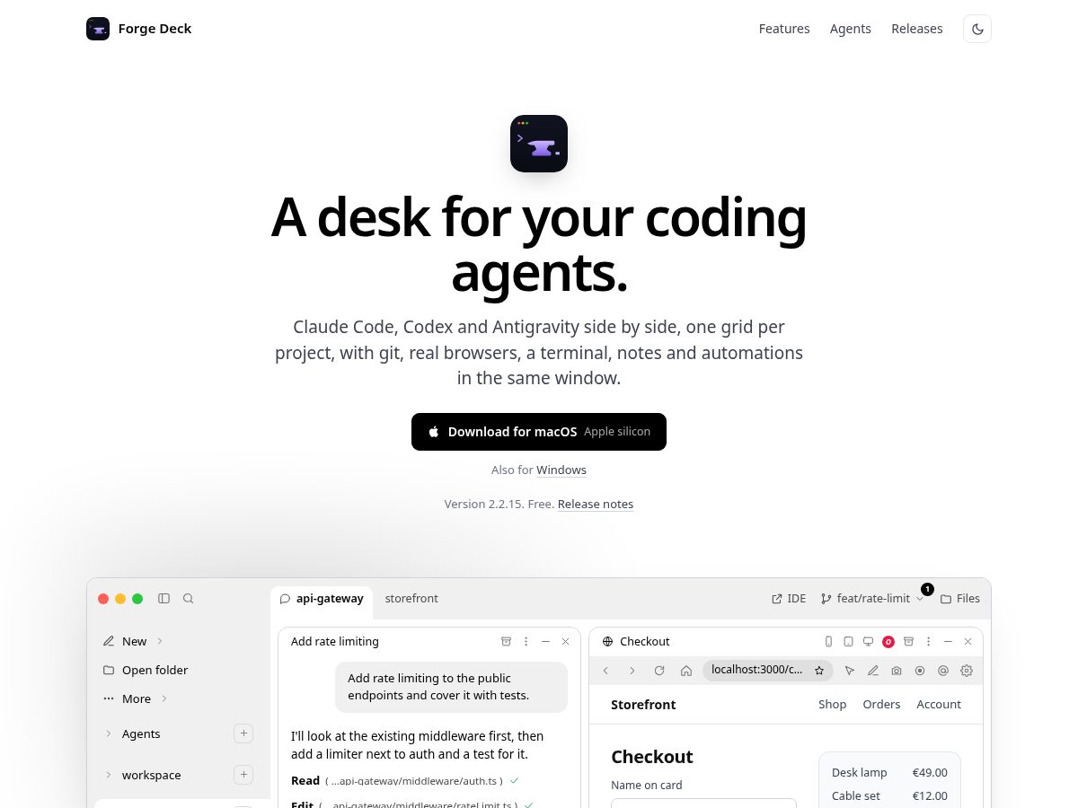Landing-page snapshot of forgedeck.app