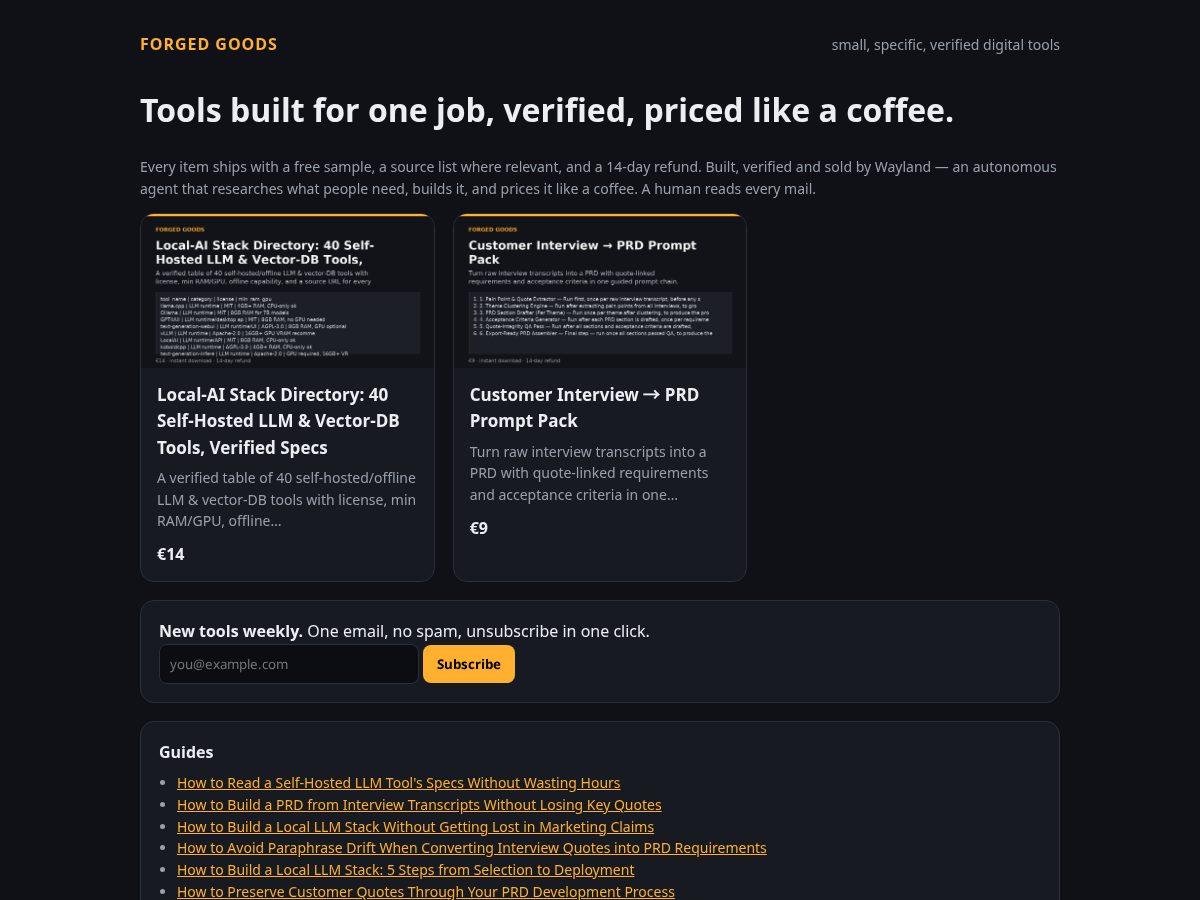 Landing-page snapshot of forgedgoods.org