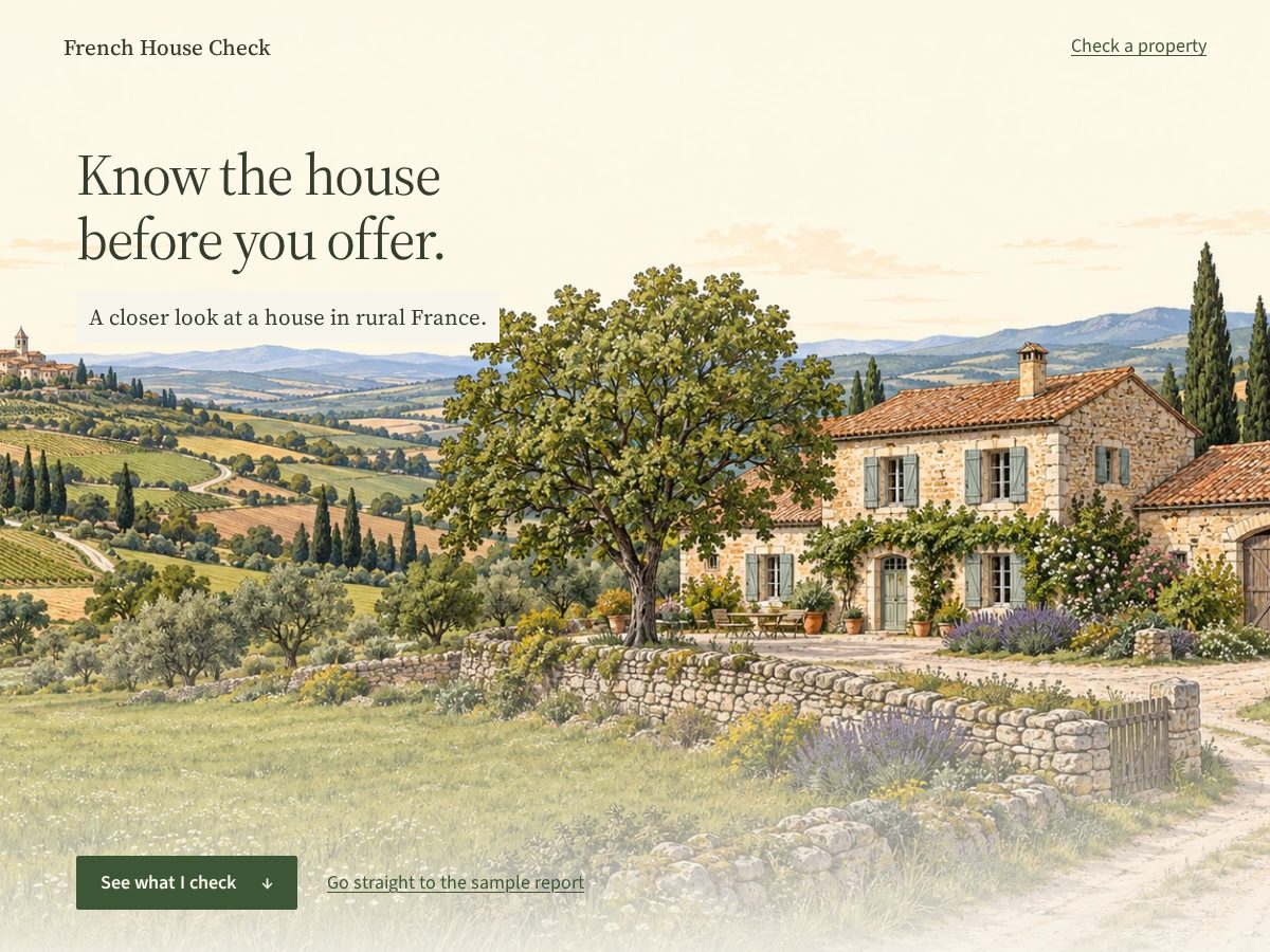 Landing-page snapshot of frenchhousecheck.com