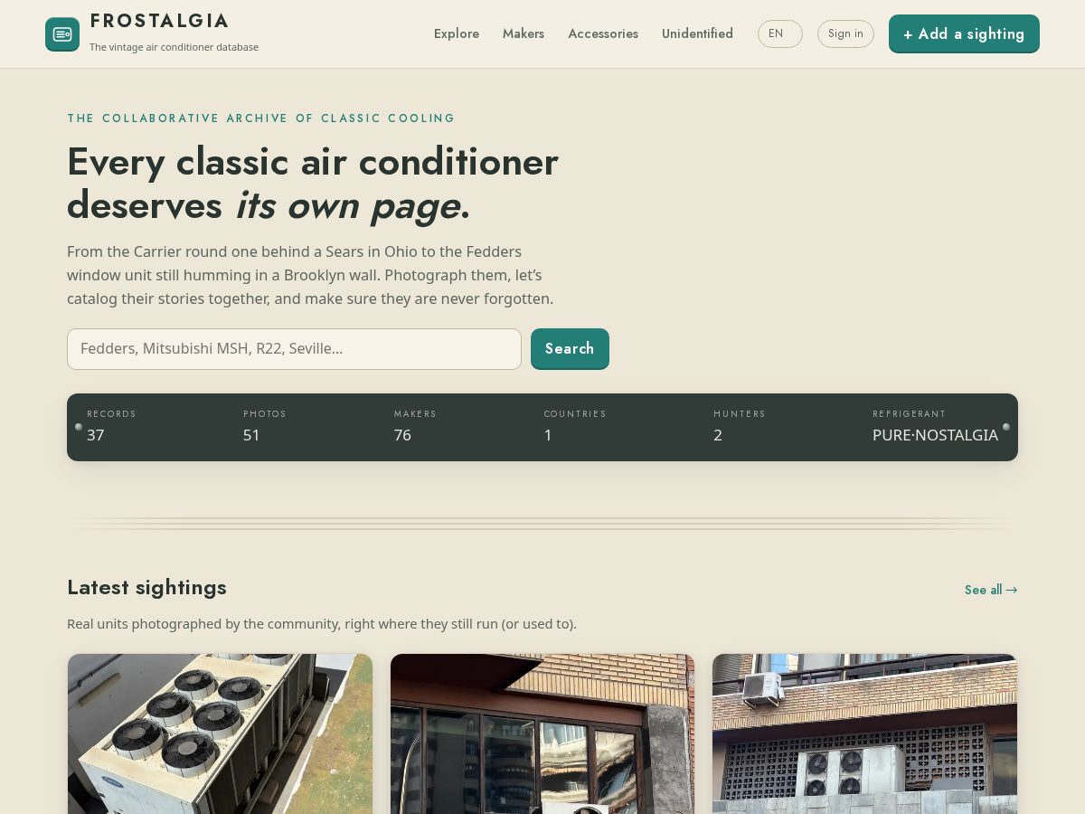 Landing-page snapshot of frostalgia.com
