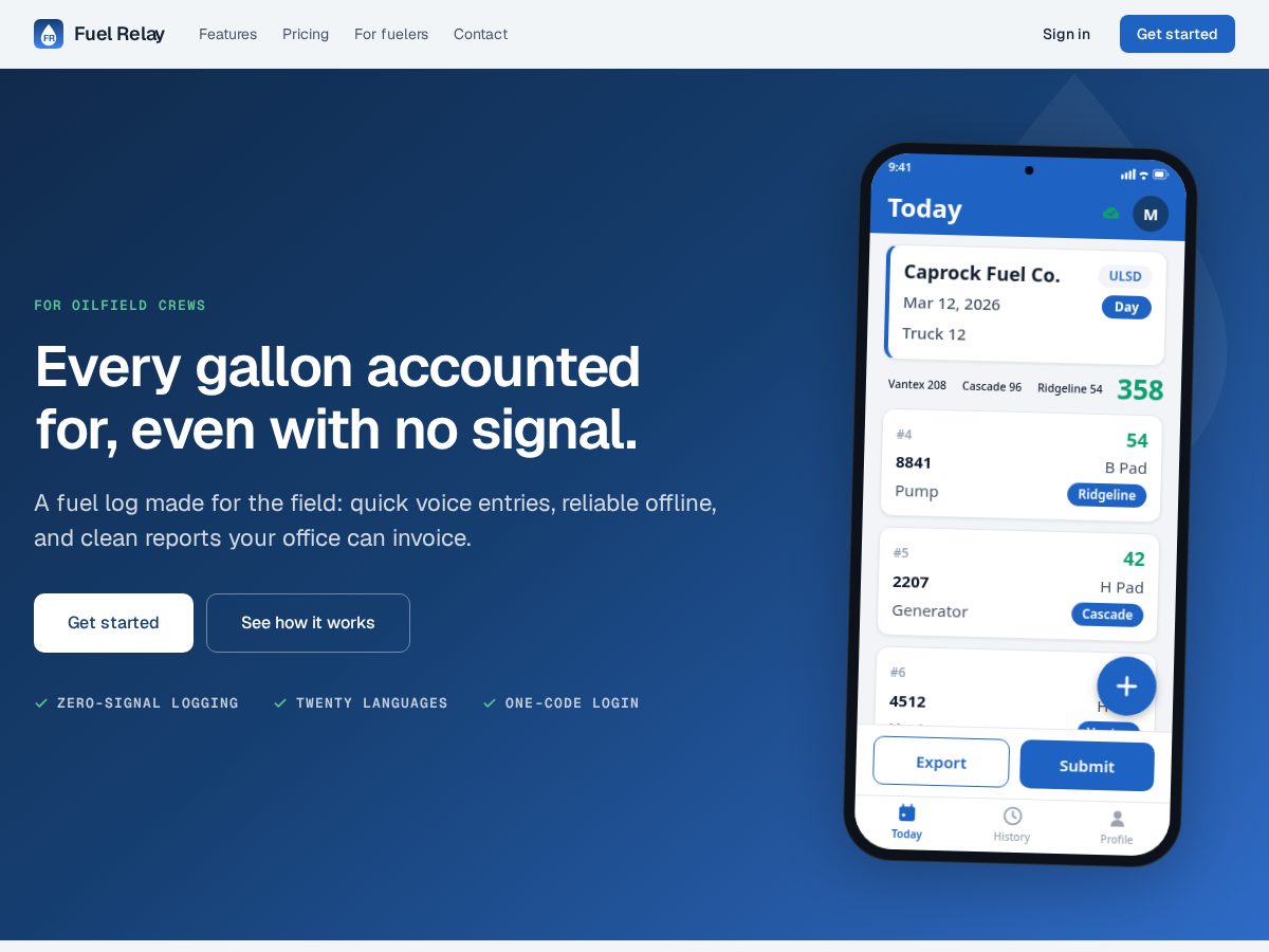 Landing-page snapshot of fuelrelay.net