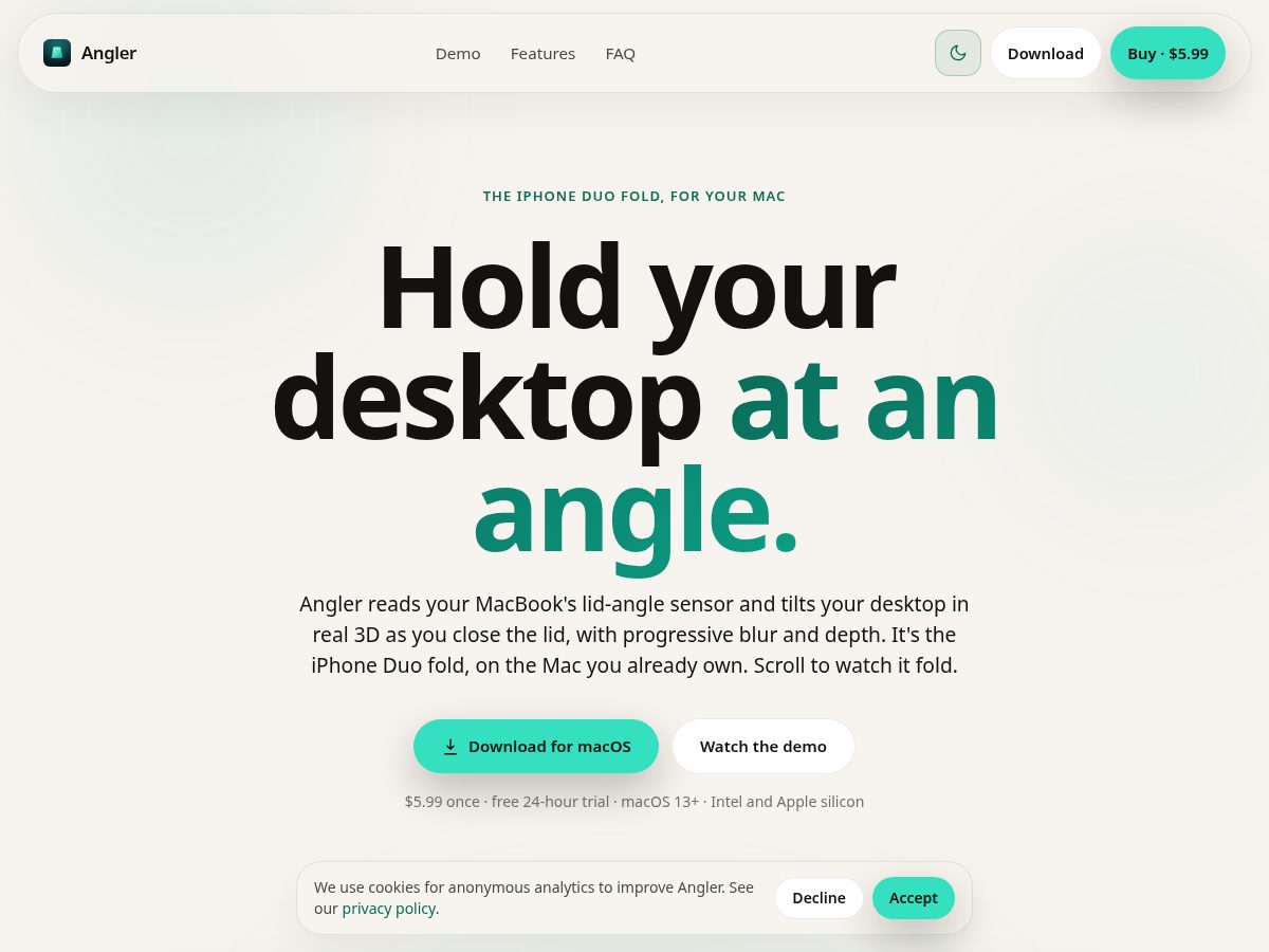 Landing-page snapshot of getanglerapp.com