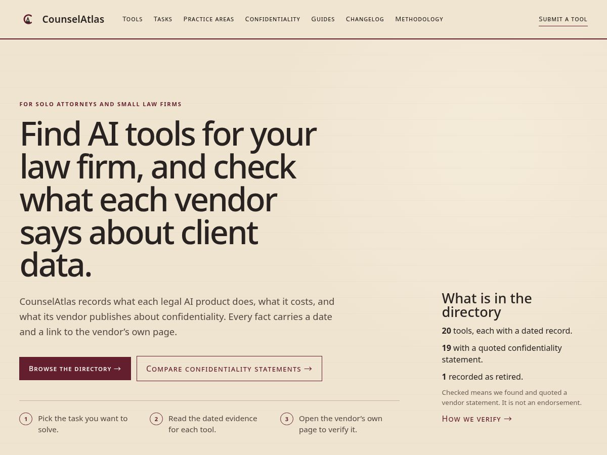 Landing-page snapshot of getcounselatlas.com