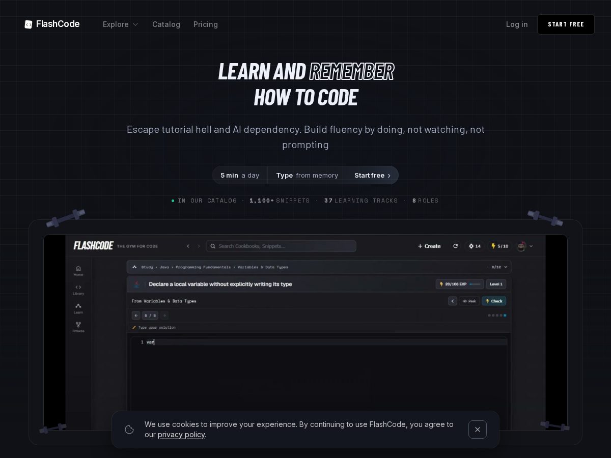 Landing-page snapshot of getflashcode.com