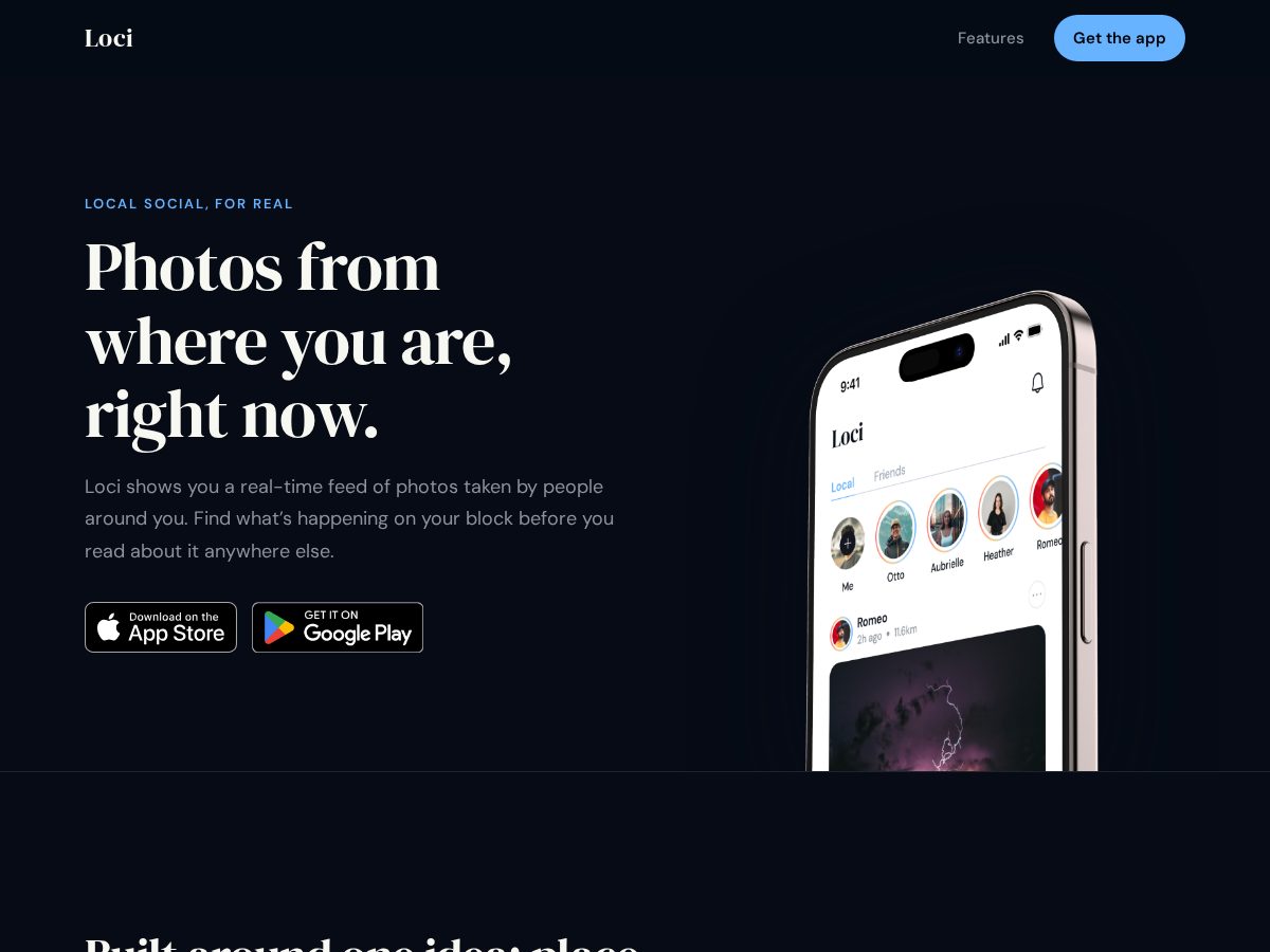 Landing-page snapshot of getloci.app